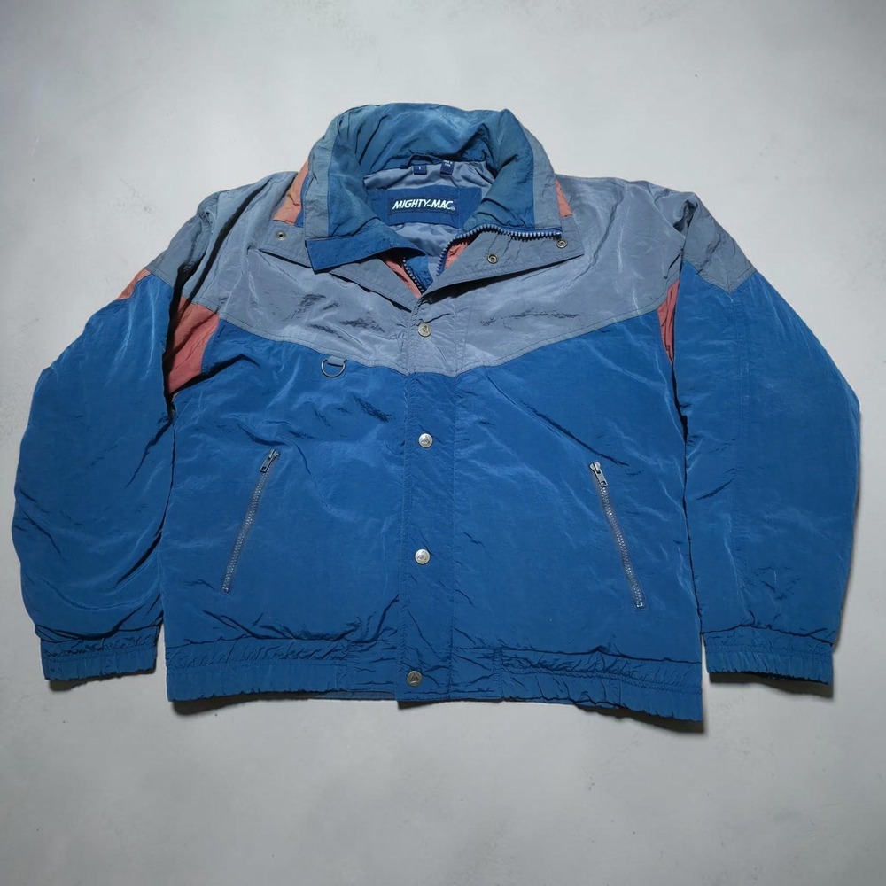 Vintage Mighty Mac Norsac Down Puffer Jacket Mens Large Navy Hooded Coat Alpine